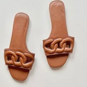ZARA Brown Slide Cut Out Chain Link Slip On Slide Sandals, Size 37